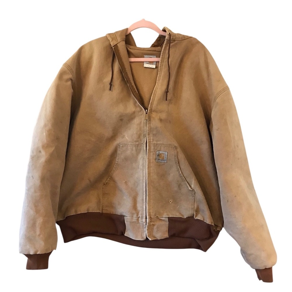Vintage Carhartt J03 Hooded Jacket Brown‎ 4XL Thermal Lined USA Union Made